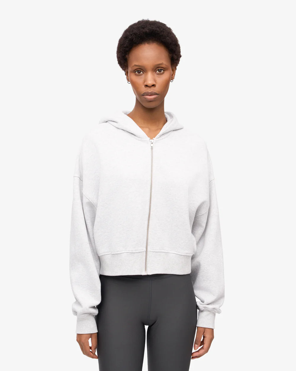 Organic Crop Zip Hood Snow Melange