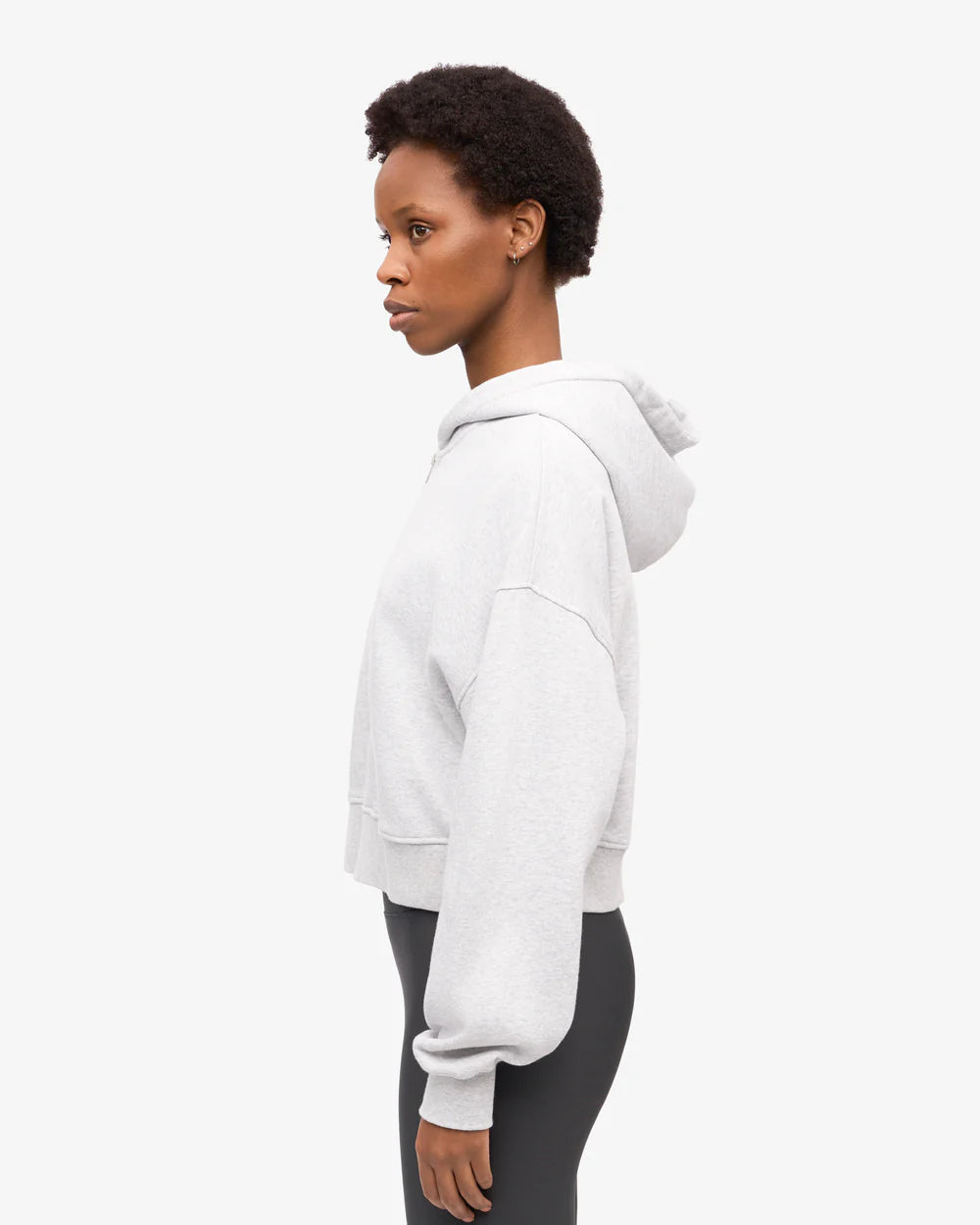 Organic Crop Zip Hood Snow Melange
