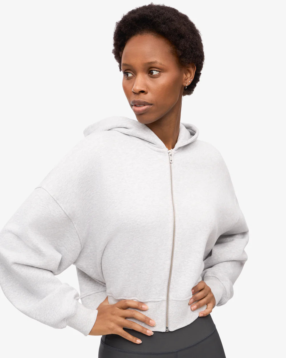 Organic Crop Zip Hood Snow Melange